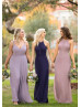 Halter Neck Mauve Chiffon Velvet Trim Bridesmaid Dress